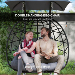 Outsunny 2 Seater Black Rattan Hanging Egg Chair with Canopy and Cushion - Size: 185 x 100 x 170cm - Wilko - thumbnail 5