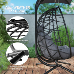 Outsunny 2 Seater Black Rattan Hanging Egg Chair with Canopy and Cushion - Size: 185 x 100 x 170cm - Wilko - thumbnail 7