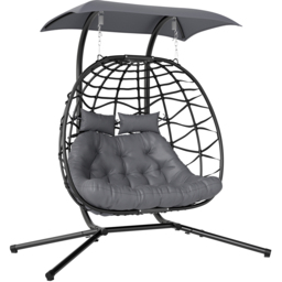 Outsunny 2 Seater Black Rattan Hanging Egg Chair with Canopy and Cushion - Size: 185 x 100 x 170cm - Wilko - thumbnail 3