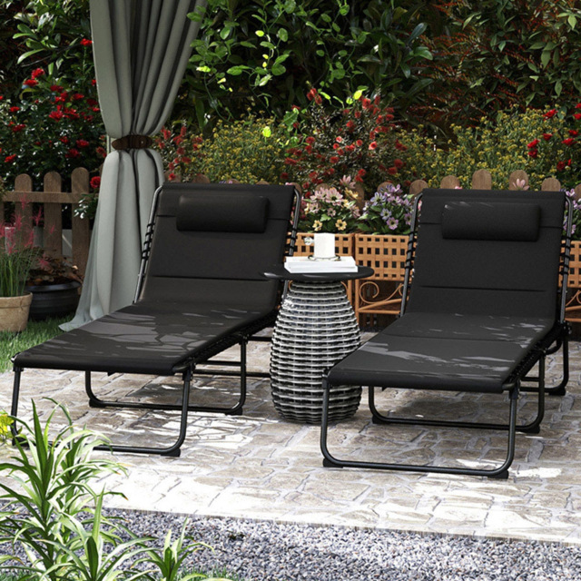 Outsunny Set of 2 Black Folding Sun Lounger - Size: 36 x 68 x 189cm - Wilko - image 1