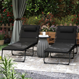 Outsunny Set of 2 Black Folding Sun Lounger - Size: 36 x 68 x 189cm - Wilko