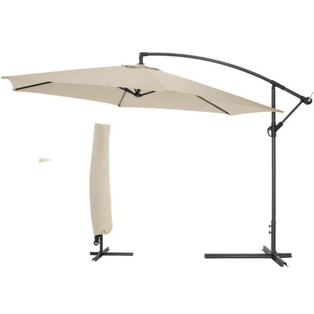 tectake Ciccio Beige Adjustable Tilt Cantilever Parasol 3.5m - Size: 4m - Cream - Wilko - image 1