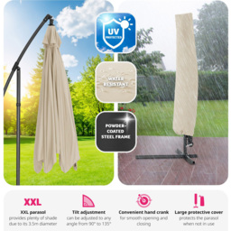 tectake Ciccio Beige Adjustable Tilt Cantilever Parasol 3.5m - Size: 4m - Cream - Wilko - thumbnail 6