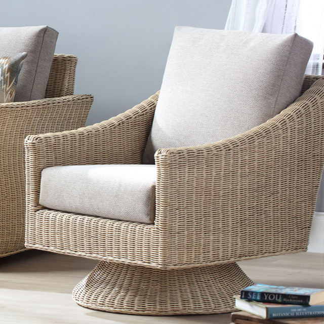 Desser Corsica Natural Rattan Biscuit Fabric Swivel Chair - Size: Single - Cream - Wilko - image 1