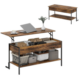 HOMCOM Rustic Brown Industrial Lift Top Coffee Table with Storage - Size: 59 x 40 x 95cm - Wilko - thumbnail 3
