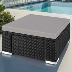 tectake Bitonto Black and Grey Polyrattan Footstool - Size: 26 x 53 x 53cm - Wilko