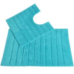 Allure Bath Fashions Turquoise Ribbed Bath Mat and Pedestal Mat Set 2 Piece - Size: 50 x 80cm - Blue - Wilko