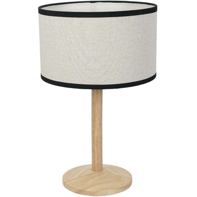 ValueLights Triston Linen Black Edge Drum Shade Natural Light Wood Stem LED Table Lamp - Cream - Wilko - image 1