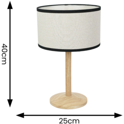 ValueLights Triston Linen Black Edge Drum Shade Natural Light Wood Stem LED Table Lamp - Cream - Wilko - thumbnail 7