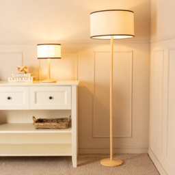 ValueLights Triston Linen Black Edge Drum Shade Natural Light Wood Stem LED Table Lamp - Cream - Wilko - thumbnail 6