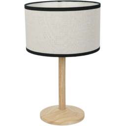ValueLights Triston Linen Black Edge Drum Shade Natural Light Wood Stem LED Table Lamp - Cream - Wilko