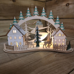 Samuel Alexander Warm White LED Light Up Wooden Village Scene with Reindeer - Size: 19 x 10 x 10cm - Brown - Wilko - thumbnail 7