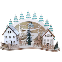 Samuel Alexander Warm White LED Light Up Wooden Village Scene with Reindeer - Size: 19 x 10 x 10cm - Brown - Wilko