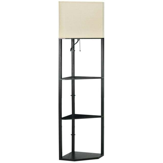 Portland 3 Shelf Black Tall Corner Floor Lamp with Pull Chain Switch - Size: 50 x 37 x 159cm - Wilko - image 1