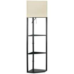 Portland 3 Shelf Black Tall Corner Floor Lamp with Pull Chain Switch - Size: 50 x 37 x 159cm - Wilko
