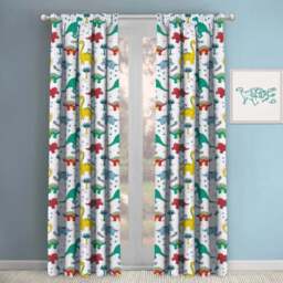 Velosso Dinosaur Pencil Pleat Curtains 168 x 183cm - Size: W 168 x D 183cm - Multi - Wilko