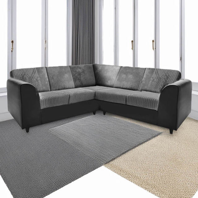 Luxor 5 Seater Black and Grey Jumbo Cord Full Back L Shaped Corner Sofa Set - Multi - Wilko - image 1