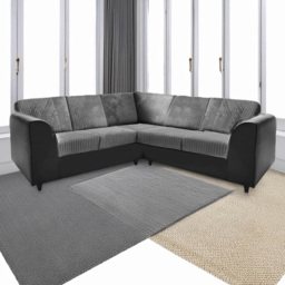 Luxor 5 Seater Black and Grey Jumbo Cord Full Back L Shaped Corner Sofa Set - Multi - Wilko