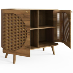 GFW Sorrel 2 Door Oak Rattan Compact Sideboard - Size: 73.5 x 90 x 39cm - Wilko - thumbnail 4