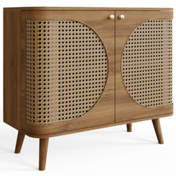 GFW Sorrel 2 Door Oak Rattan Compact Sideboard - Size: 73.5 x 90 x 39cm - Wilko - thumbnail 3