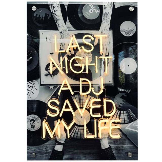 Splashbax Last Night a Dj Saved My Life Unframed LED Neon Wall Art - Size: 90 x 60 x 7cm - Multi - Wilko - image 1