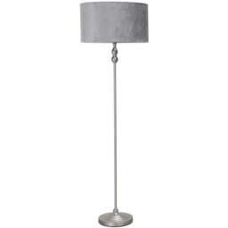 ValueLights Maggie Grey Velvet Shade Brushed Chrome Candlestick LED Floor Lamp - Silver - Wilko - thumbnail 1