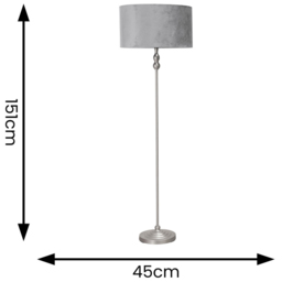 ValueLights Maggie Grey Velvet Shade Brushed Chrome Candlestick LED Floor Lamp - Silver - Wilko - thumbnail 5