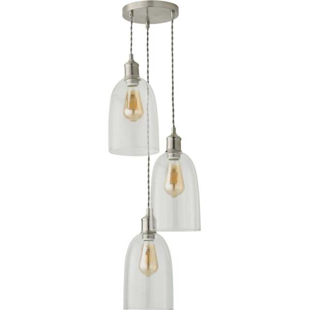 ValueLights Kira Glass Dome 3 Drop Cluster Brushed Chrome LED Ceiling Pendant Light - Size: 126 x 20.5 x 20.5cm - Gold - Wilko