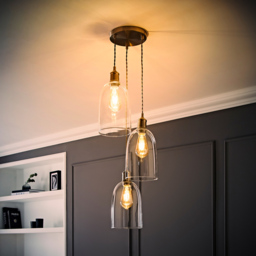 ValueLights Kira Glass Dome 3 Drop Cluster Brushed Chrome LED Ceiling Pendant Light - Size: 126 x 20.5 x 20.5cm - Gold - Wilko - thumbnail 7