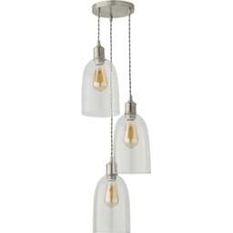 ValueLights Kira Glass Dome 3 Drop Cluster Brushed Chrome LED Ceiling Pendant Light - Size: 126 x 20.5 x 20.5cm - Gold - Wilko