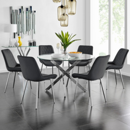 Furniturebox Arona Cesano 6 Seater Round Dining Set Black and Chrome - Wilko - thumbnail 1