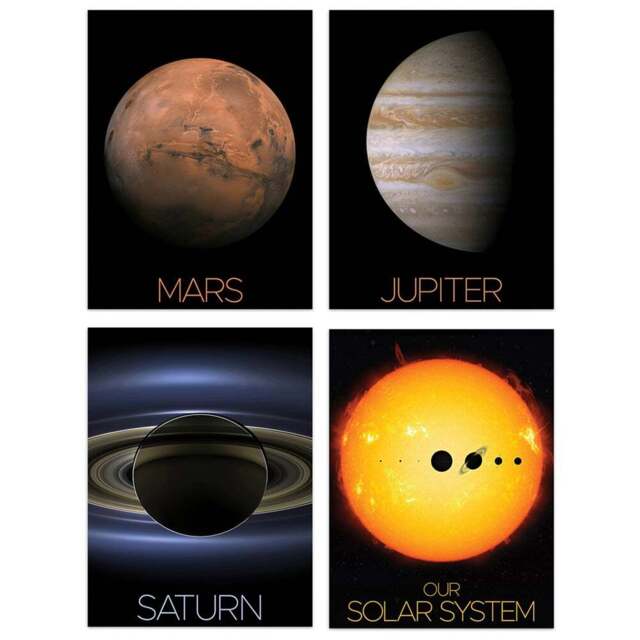Artery8 NASA Solar System Planets Mars Jupiter Saturn Wall Art Print 30 x 41cm 4 Pack - Size: 40.5 x 30.5 x 0.3cm - Black - Wilko - image 1