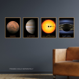 Artery8 NASA Solar System Planets Mars Jupiter Saturn Wall Art Print 30 x 41cm 4 Pack - Size: 40.5 x 30.5 x 0.3cm - Black - Wilko - thumbnail 3