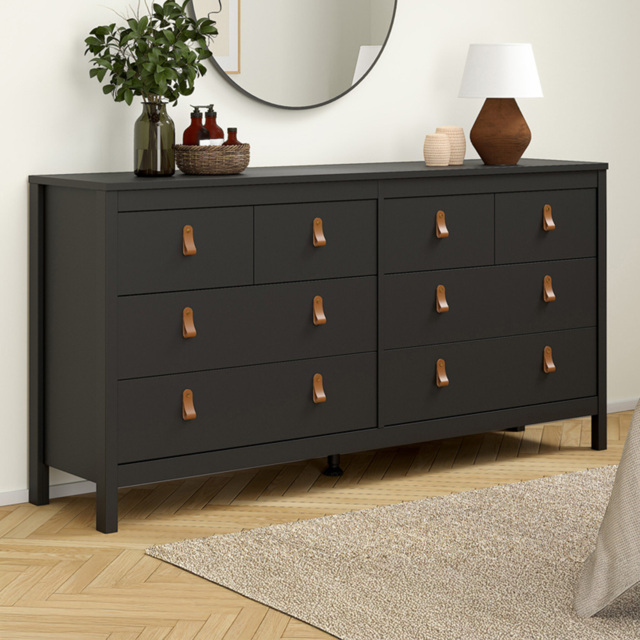 Florence Barcelona 8 Drawer Matt Black Double Dresser - Wilko