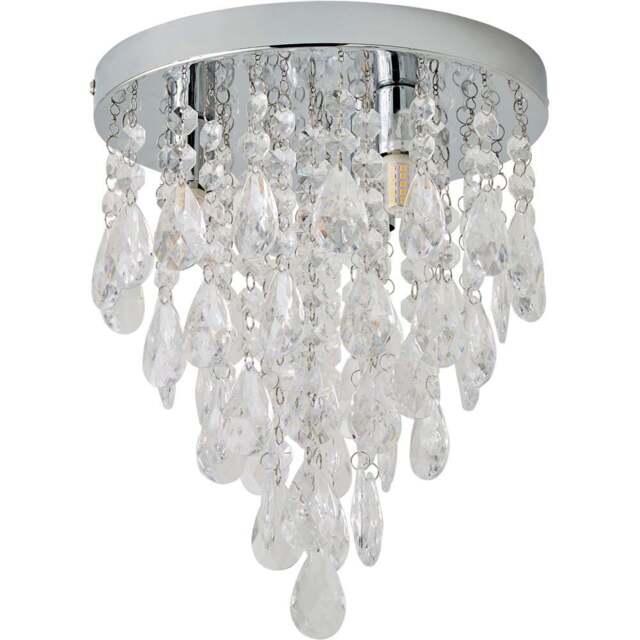 ValueLights Lara Chrome Flush Chandelier Style Acrylic Droplet LED Ceiling Light - Size: 30.5 x 25 x 25cm - Silver - Wilko - image 1