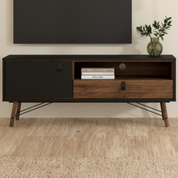 Florence Ry Single Door Single Drawer Single Shelf Matt Black and Walnut TV Unit - Furniture To Go - Wilko