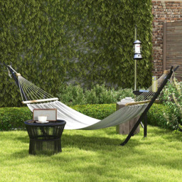 Outsunny Metal Hammock Stand with Side Tray - Size: 285 x 125 x 110cm - Black - Wilko