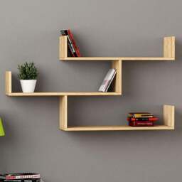 Decortie Tibet 3 Shelf Oak Modern Wall Mounted Bookcase - Cream - Wilko