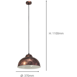 EGLO Truro 2 Antique Copper Industrial Pendant Light - Size: 110 x 37 x 110cm - Brown - Wilko - thumbnail 5