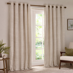 Yard Hebden Cream Striped Cotton Eyelet Curtains 117 x 137cm - Size: 137 x 117 x 1cm - Wilko