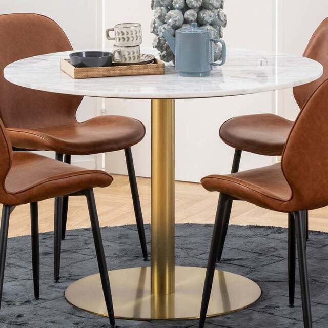 Florence Corby 4 Seater Round Dining Table White Marble and Gold - Furniture To Go - Wilko - image 1