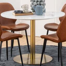 Florence Corby 4 Seater Round Dining Table White Marble and Gold - Furniture To Go - Wilko