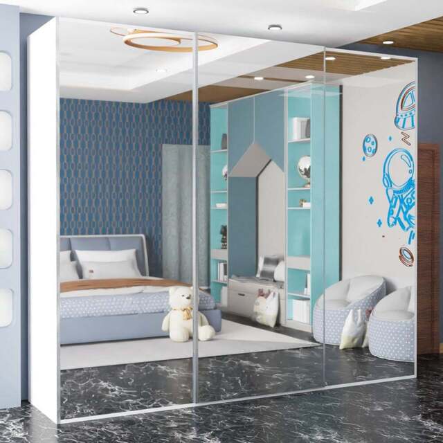 Sliding Wardrobes 4U Etna 3 Door White Full Mirrored Wardrobe 250cm - Wilko - image 1