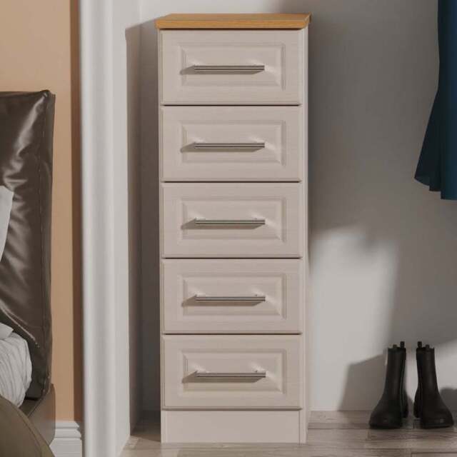 Crowndale Kent 5 Drawer Kashmir Ash and Modern Oak Tall Bedside Cabinet Ready Assembled - Kashmir Ash & Modern Oak - Wilko - image 1