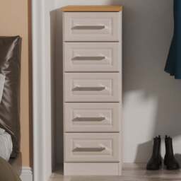 Crowndale Kent 5 Drawer Kashmir Ash and Modern Oak Tall Bedside Cabinet Ready Assembled - Kashmir Ash & Modern Oak - Wilko - thumbnail 1