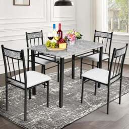 Costway 4 Seater Marble Dining Set Grey with Sponge Cushion - Wilko - thumbnail 1