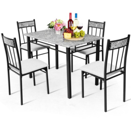 Costway 4 Seater Marble Dining Set Grey with Sponge Cushion - Wilko - thumbnail 4