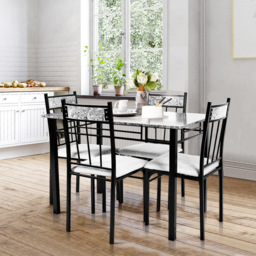 Costway 4 Seater Marble Dining Set Grey with Sponge Cushion - Wilko - thumbnail 6