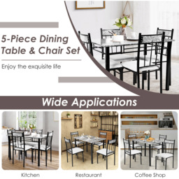 Costway 4 Seater Marble Dining Set Grey with Sponge Cushion - Wilko - thumbnail 7