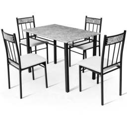 Costway 4 Seater Marble Dining Set Grey with Sponge Cushion - Wilko - thumbnail 3